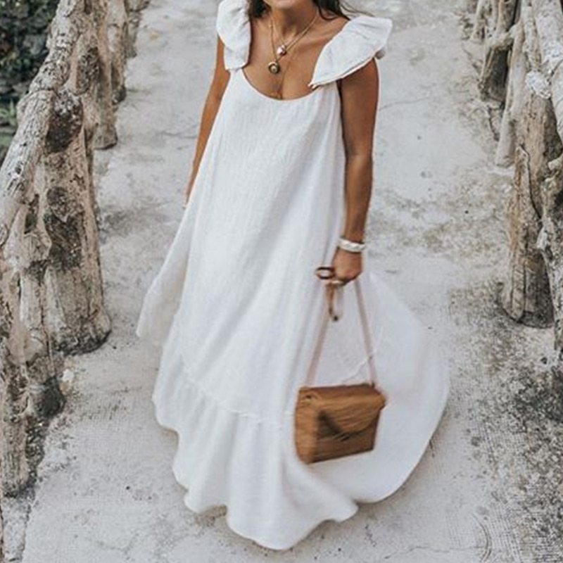 👗 Robe de plage plissée de couleur unie – grande taille