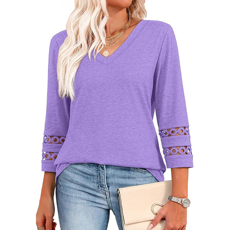 👚 Chandail à Manches 3/4 Col en V – Style Décontracté Femme | XL-Charmes