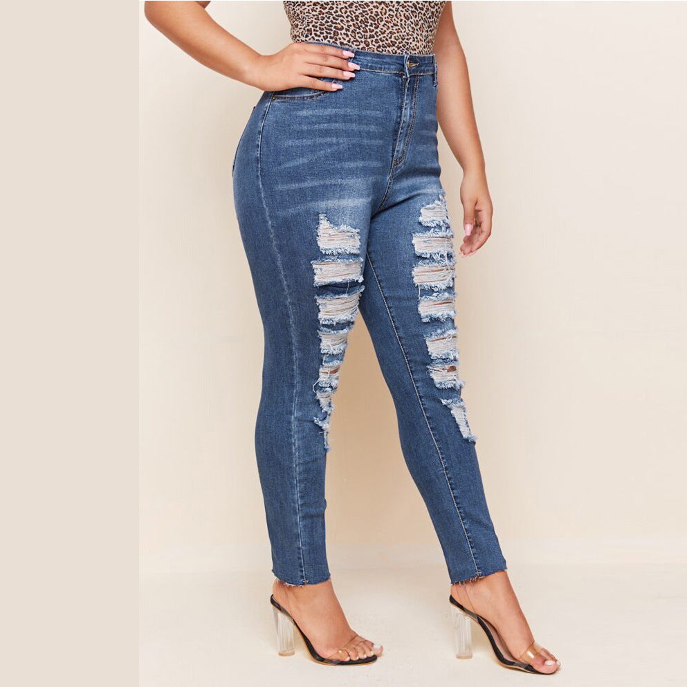 👖 Pantalon Slim Délavé & Déchiré – Jean Crayon Grande Taille Femme | XL-Charmes