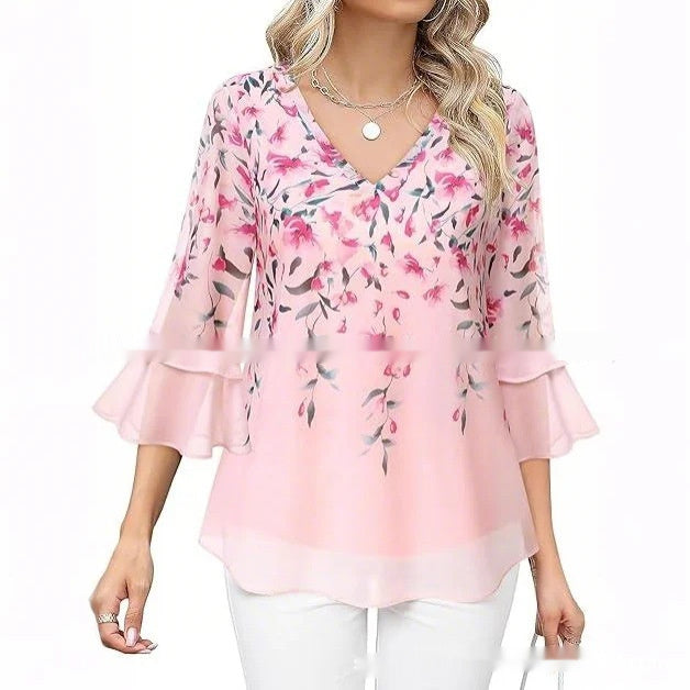 👚 Haut Décontracté Femme – Manches 3/4 Plissées | XL-Charmes