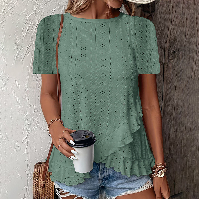 👚 T-shirt Été Femme | Ourlet Volanté & Manches Courtes | Décontracté | XL-Charmes