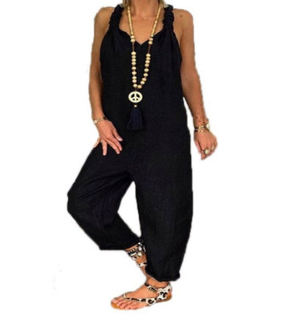 👖 Pantalon à bretelles en lin grande taille – Look décontracté femme | XL-Charmes