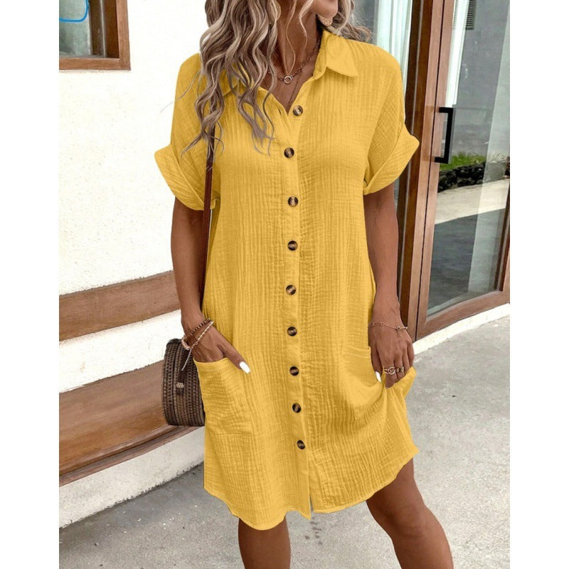 👗 Robe Chemise Décontractée Femme – Col V & Manches Courtes | XL-Charmes