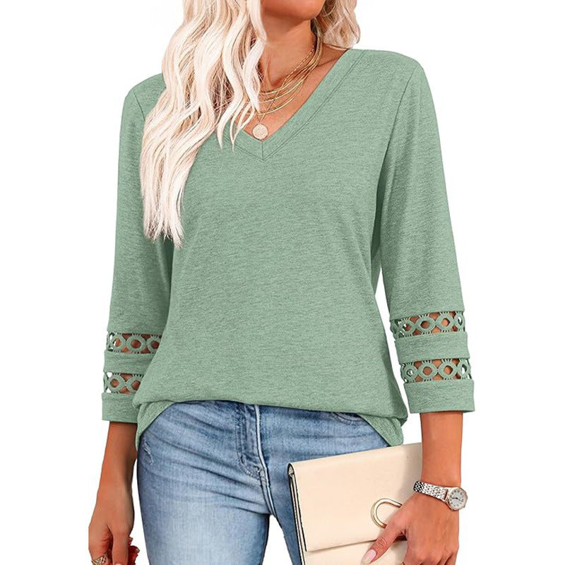 👚 Chandail à Manches 3/4 Col en V – Style Décontracté Femme | XL-Charmes