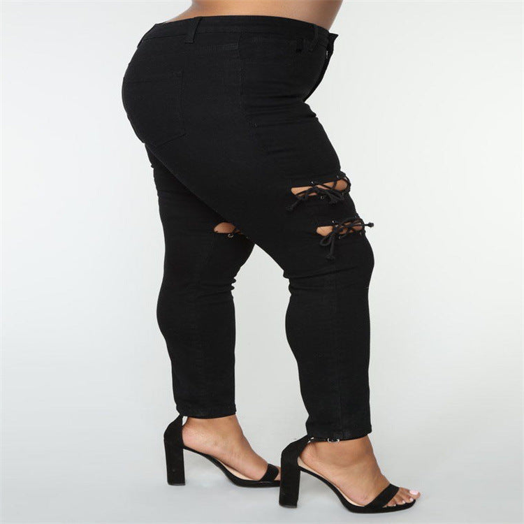 👖 Jean Grande Taille Femme – Œillets Tendance & Coupe Crayon | XL-Charmes