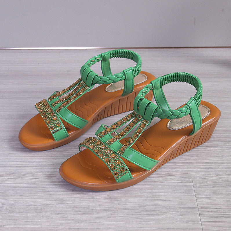 👡 Sandales Compensées Femme Grande Taille – Bout Ouvert & Strass