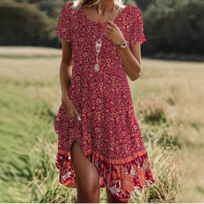 👗 Robe Femme à Col Rond – Impression Numérique Fleurie | XL-Charmes