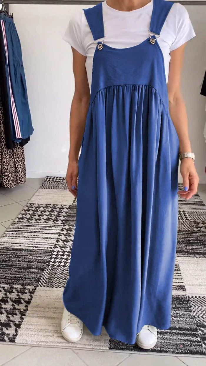 👗 Robe Longue Bretelles Coton & Lin Femme – Élégance Décontractée