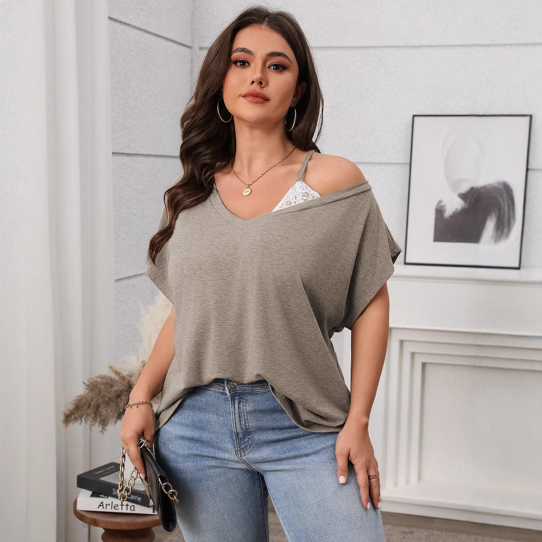 👚 Pull Femme Grande Taille – Épaules Tombantes & Manches Chauve-souris
