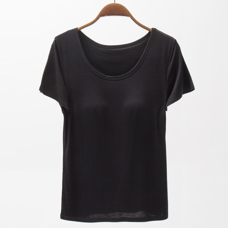 👚 T-shirt Modal Femme – Manches Courtes & Coussinet Poitrine | XL-Charmes