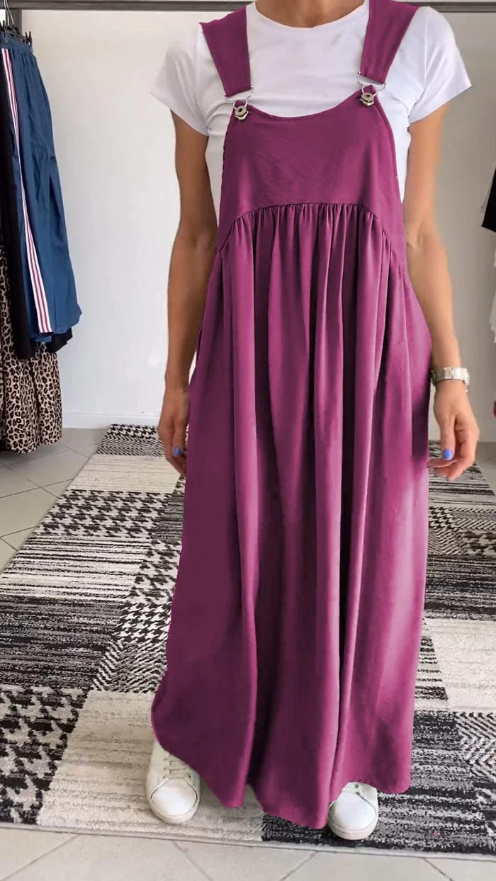 👗 Robe Longue Bretelles Coton & Lin Femme – Élégance Décontractée