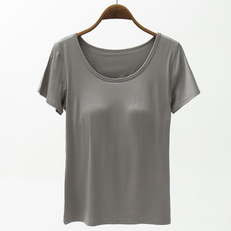 👚 T-shirt Modal Femme – Manches Courtes & Coussinet Poitrine | XL-Charmes