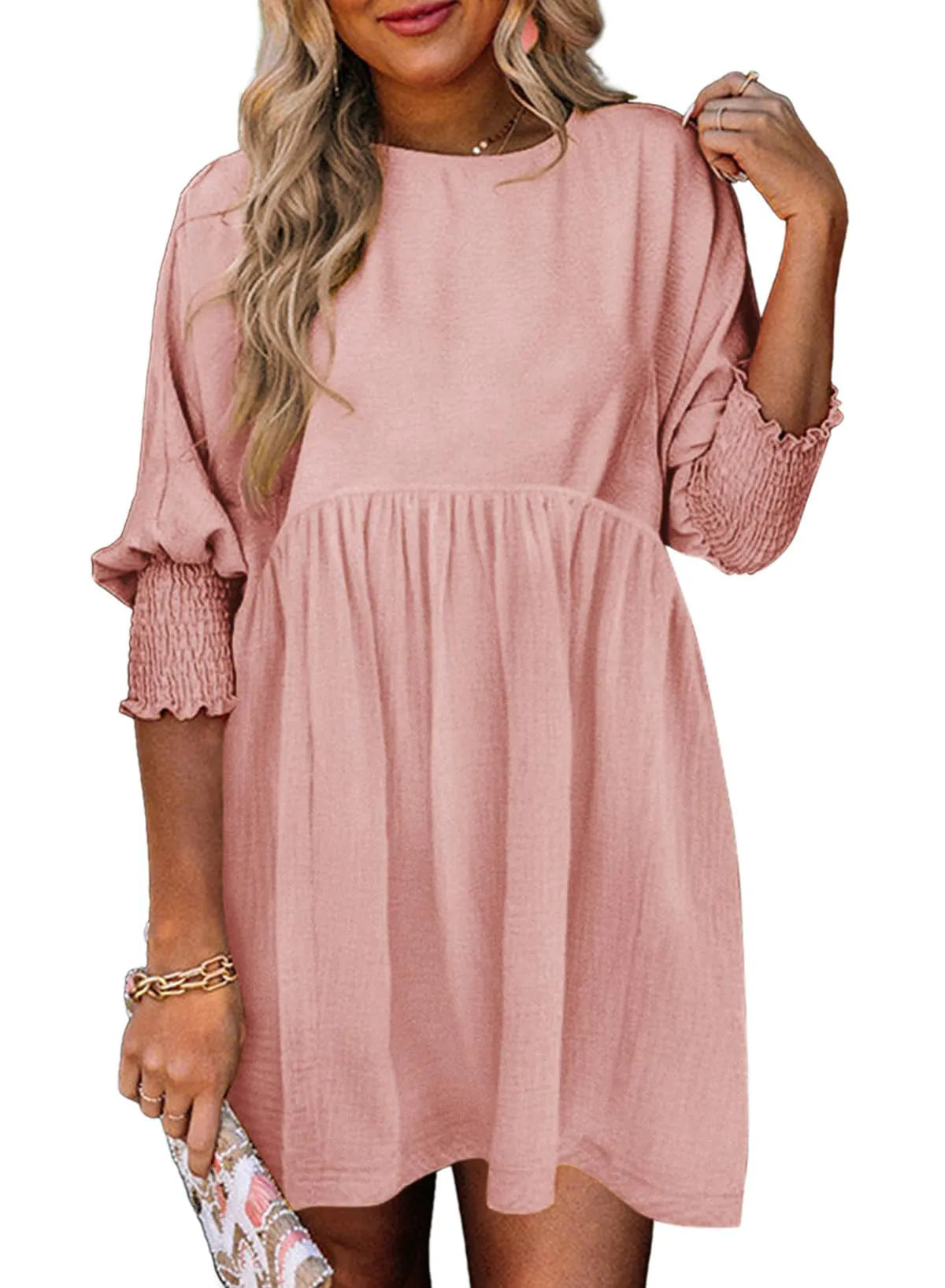 👗 Robe Décontractée Femme – Col Rond & Poignets Ceinturés | XL-Charmes
