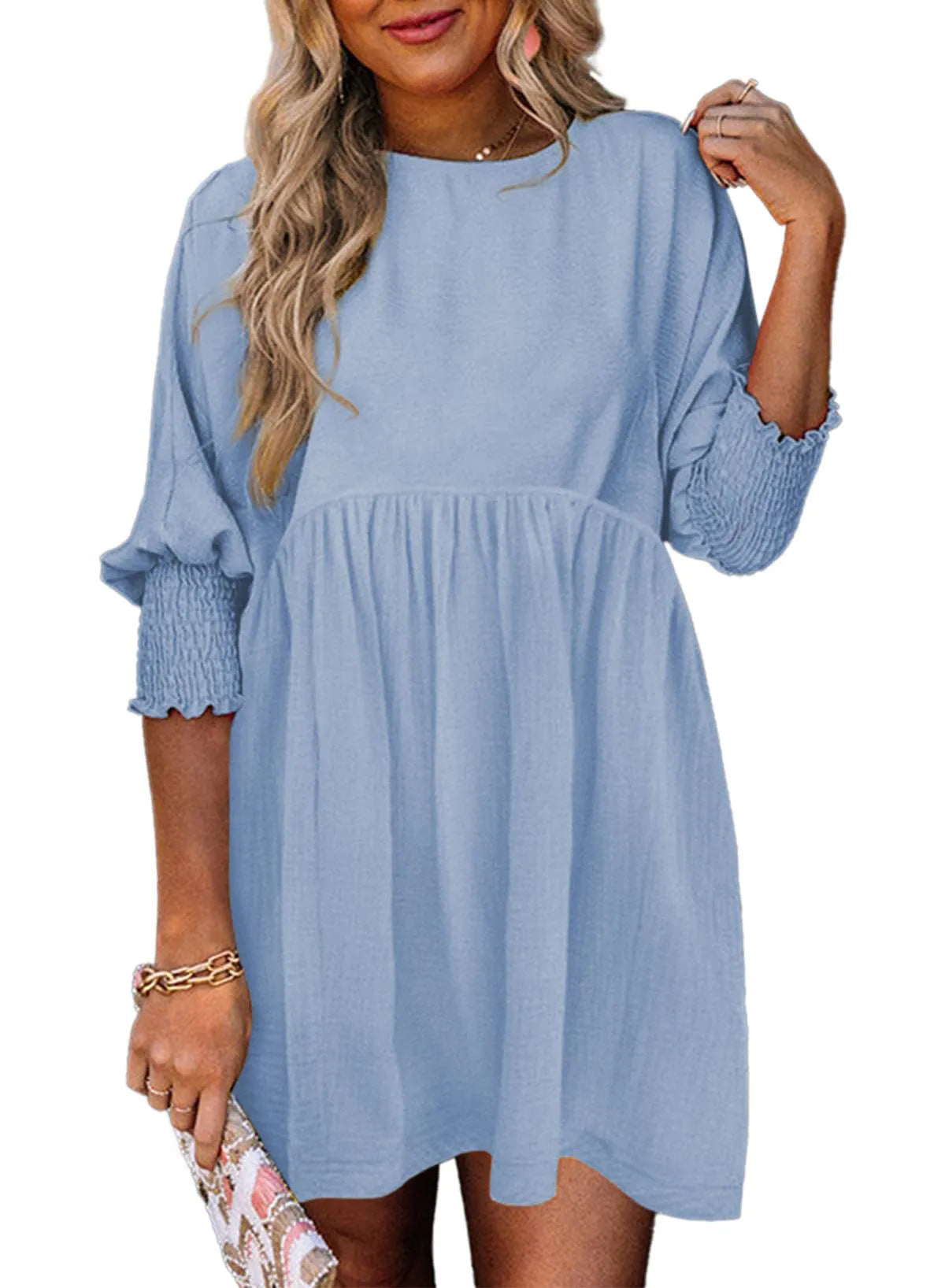 👗 Robe Décontractée Femme – Col Rond & Poignets Ceinturés | XL-Charmes