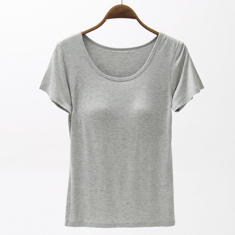 👚 T-shirt Modal Femme – Manches Courtes & Coussinet Poitrine | XL-Charmes