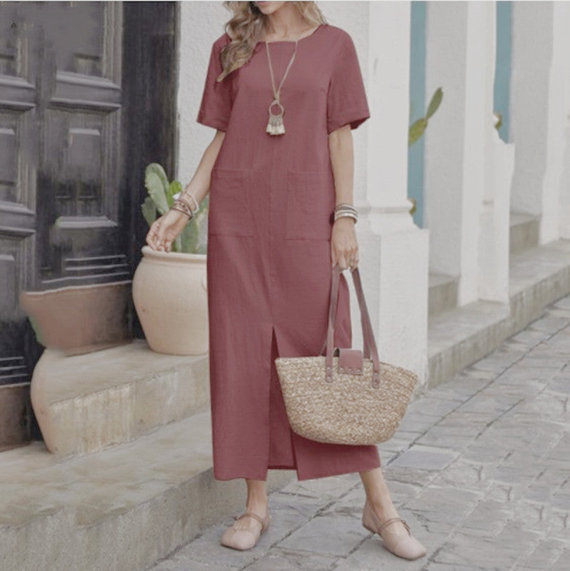 👗 Robe Coton & Lin Femme – Ample, Manches Courtes & Col Rond | XL-Charmes