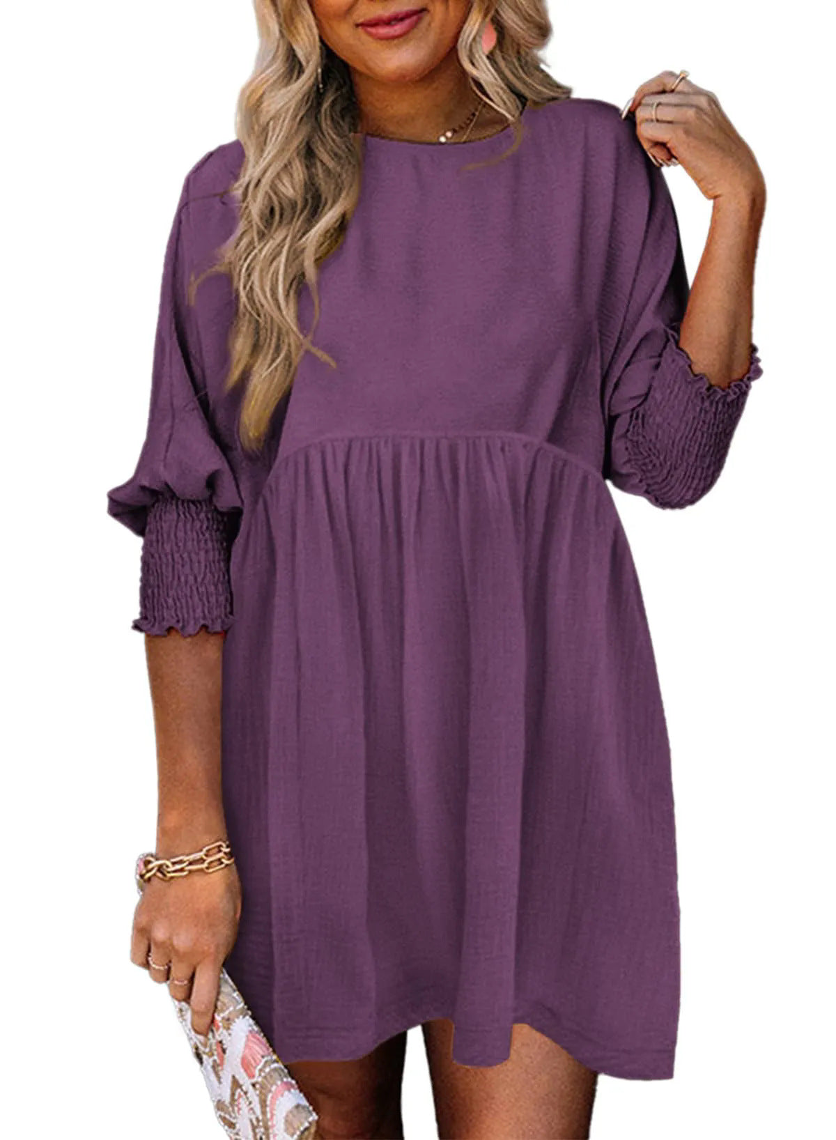 👗 Robe Décontractée Femme – Col Rond & Poignets Ceinturés | XL-Charmes