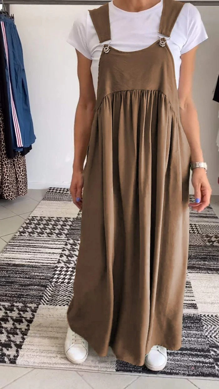 👗 Robe Longue Bretelles Coton & Lin Femme – Élégance Décontractée