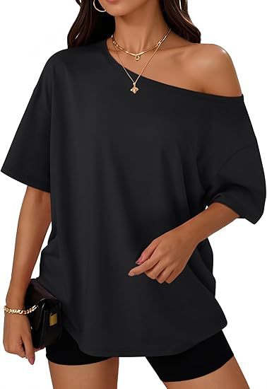 👚 T-shirt Décontracté Col Diagonal Femme – Élégant & Confortable | XL-Charmes