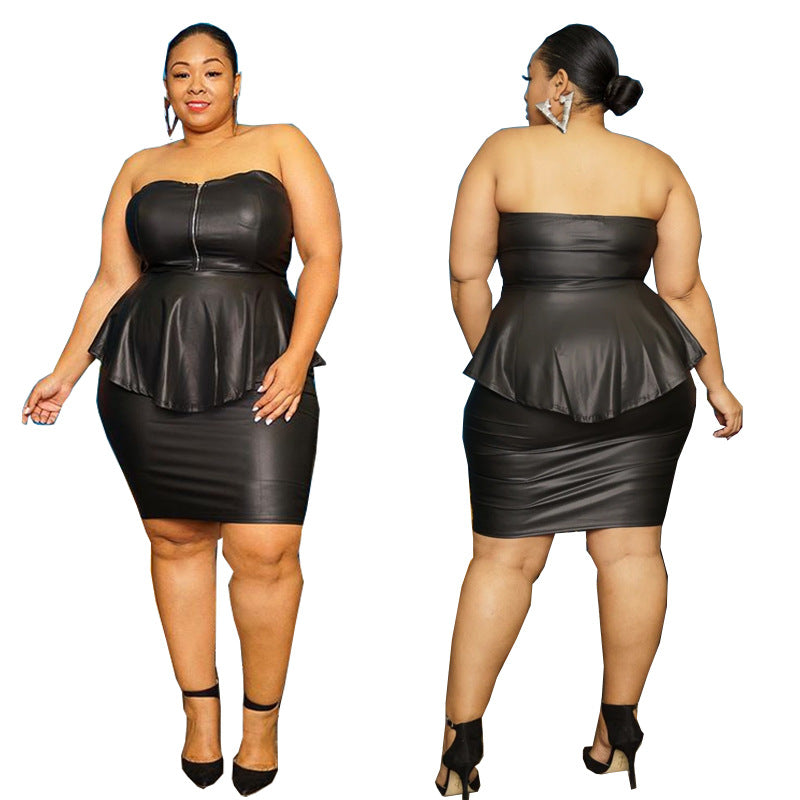 💃 Ensemble 2 Pièces Femme Grande Taille – Haut Bandeau & Jupe Étroite | XL-Charmes
