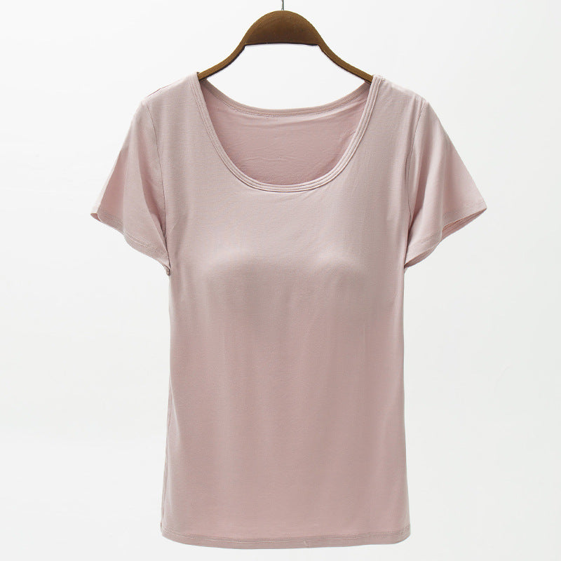 👚 T-shirt Modal Femme – Manches Courtes & Coussinet Poitrine | XL-Charmes
