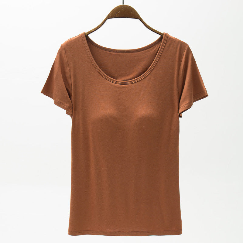👚 T-shirt Modal Femme – Manches Courtes & Coussinet Poitrine | XL-Charmes