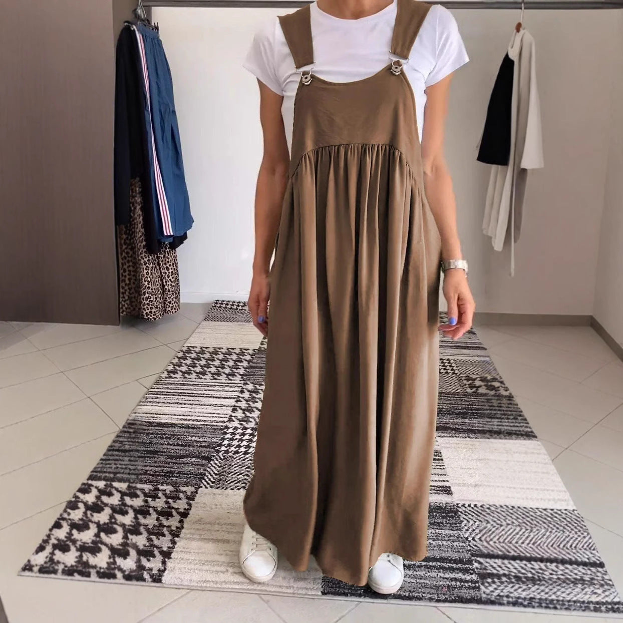 👗 Robe Longue Bretelles Coton & Lin Femme – Élégance Décontractée