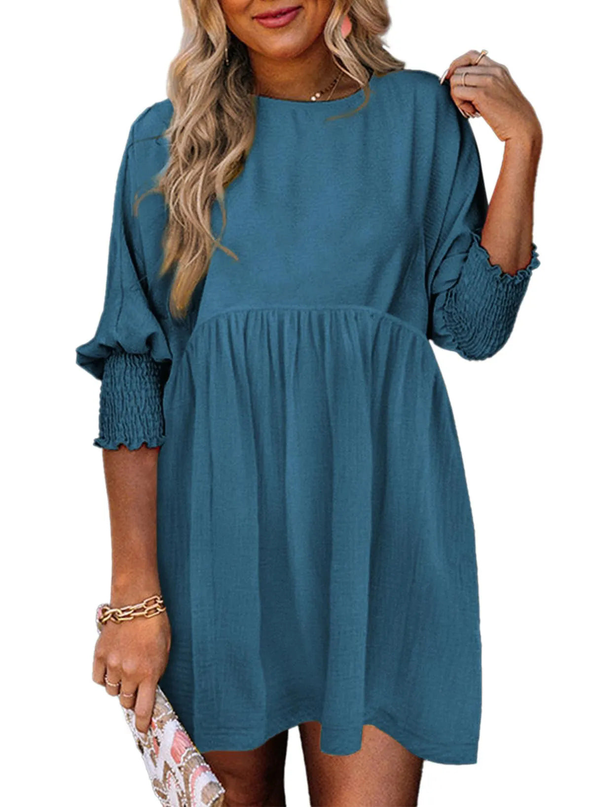 👗 Robe Décontractée Femme – Col Rond & Poignets Ceinturés | XL-Charmes
