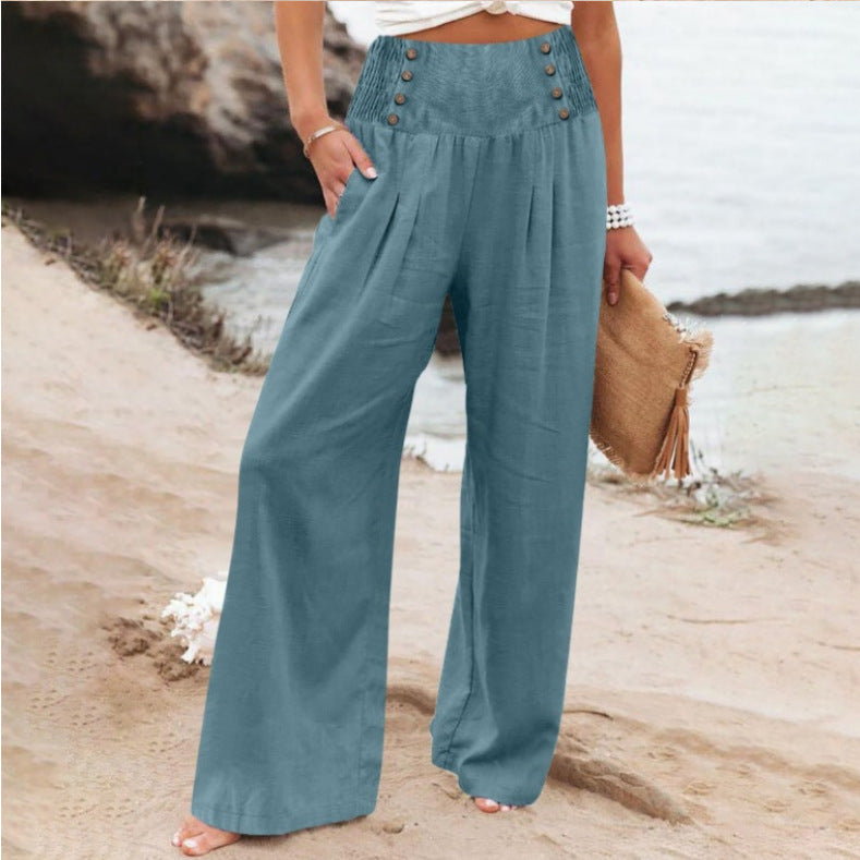 🌿 Pantalon Ample Taille Haute Femme | Coton Lin | Confort Printemps-Été | XL-Charmes