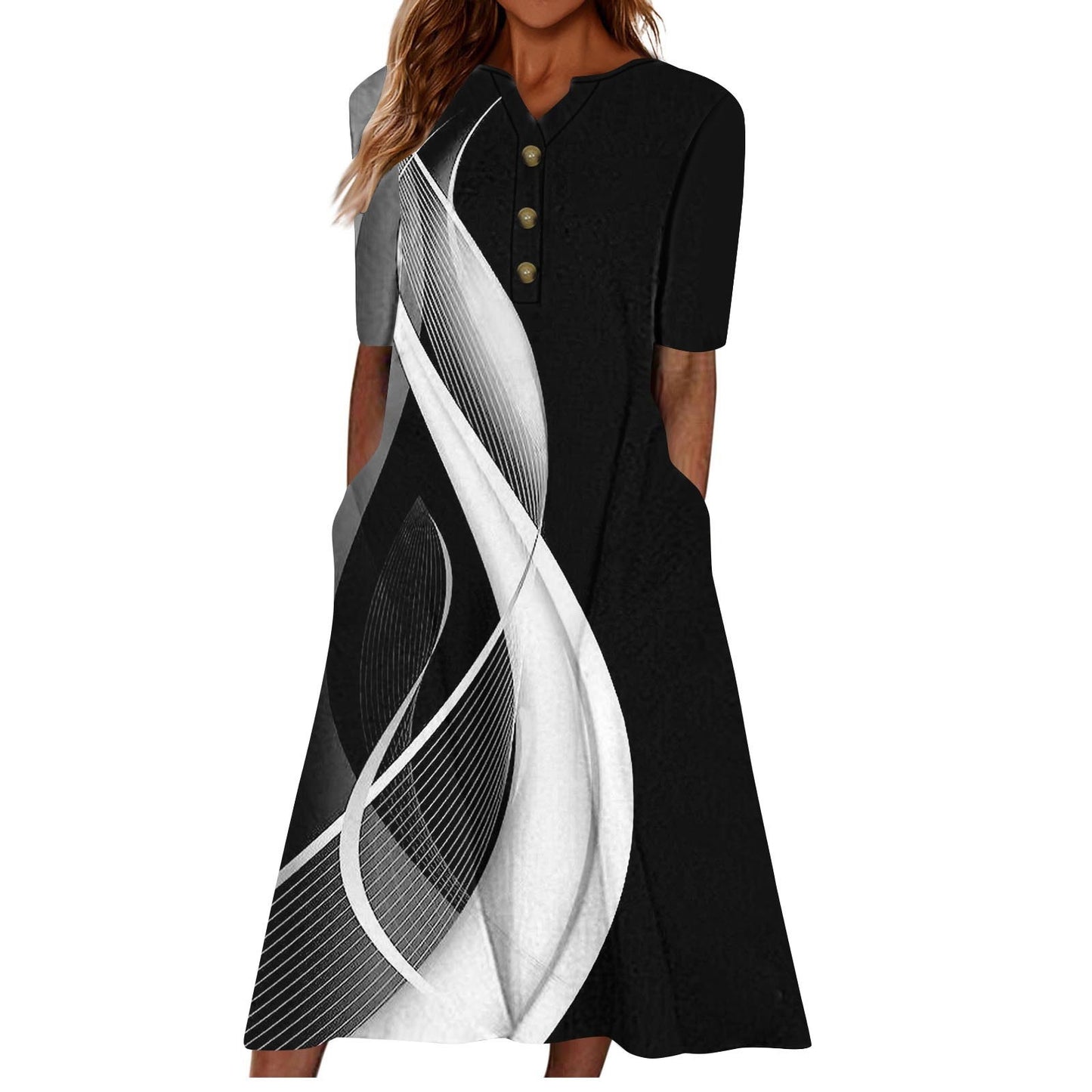 👗 Robe Été Midi Décontractée avec Poches – Manches Courtes ou Longues | XL-Charmes