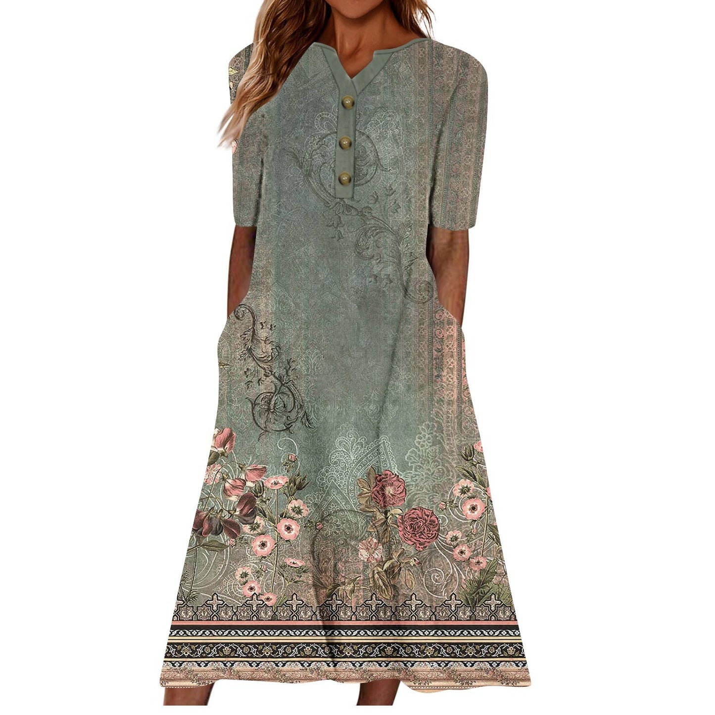 👗 Robe Été Midi Décontractée avec Poches – Manches Courtes ou Longues | XL-Charmes