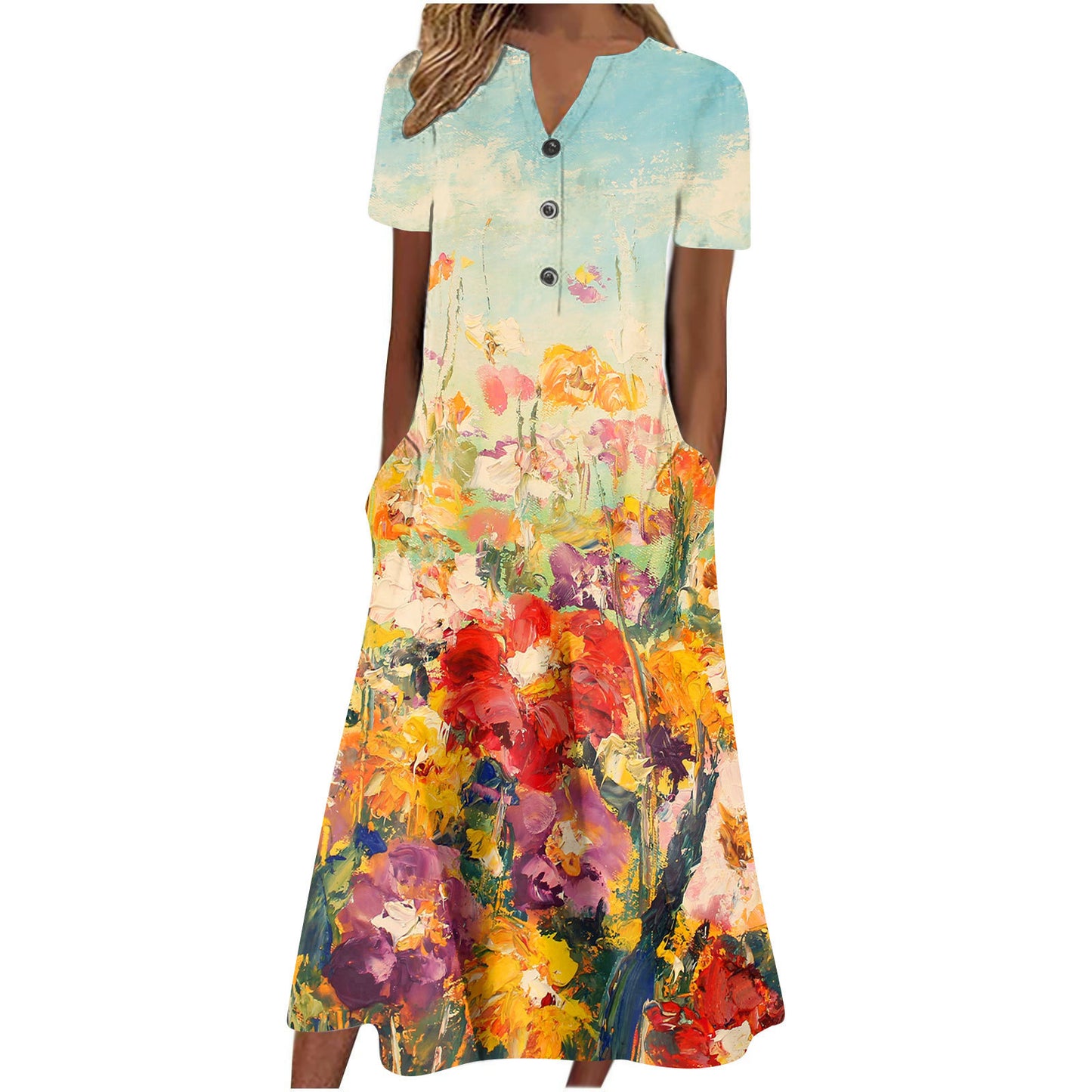 👗 Robe Été Midi Décontractée avec Poches – Manches Courtes ou Longues | XL-Charmes