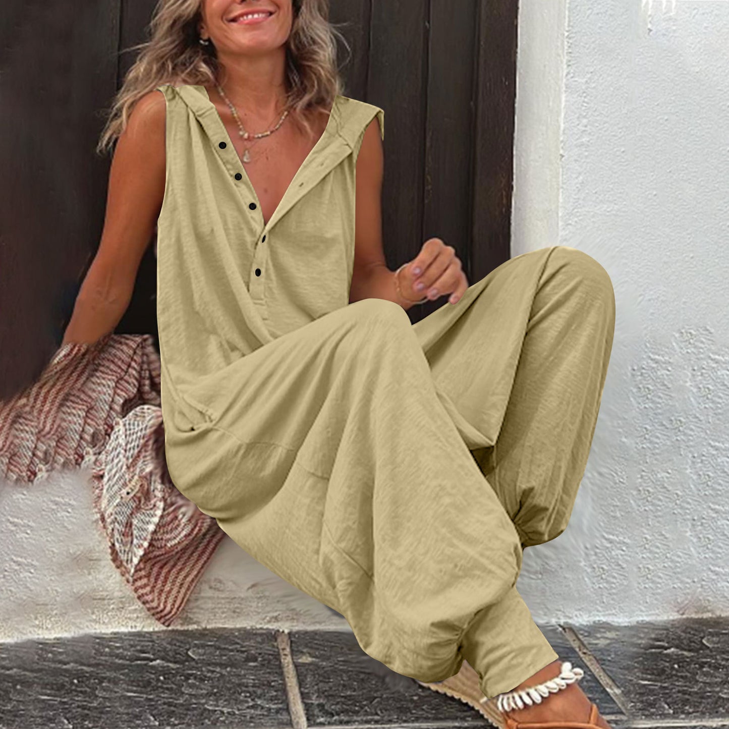 👖 Combinaison à Capuche Boutonnée Sans Manches | Femme | XL-Charmes