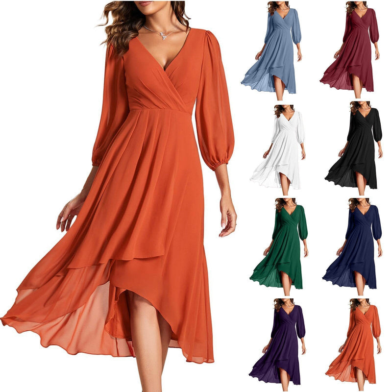 👗 Robe Soirée Col V Femme – Ample & Élégante Manches Longues | XL-Charmes