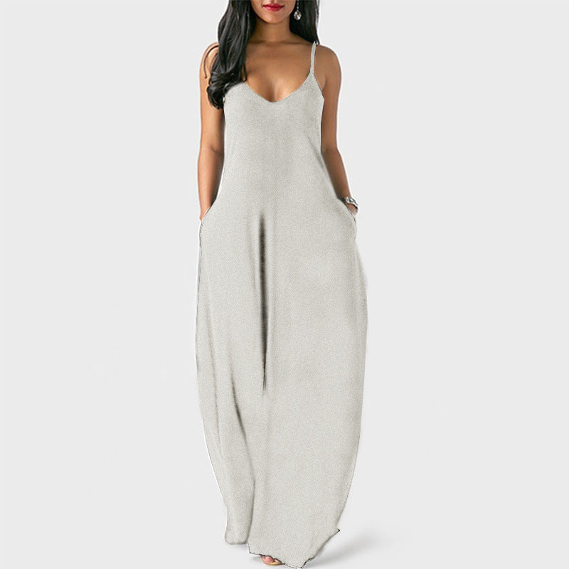 👗 Robe Col V Profond à Bretelles – Couleur Unie & Fluide | XL-Charmes