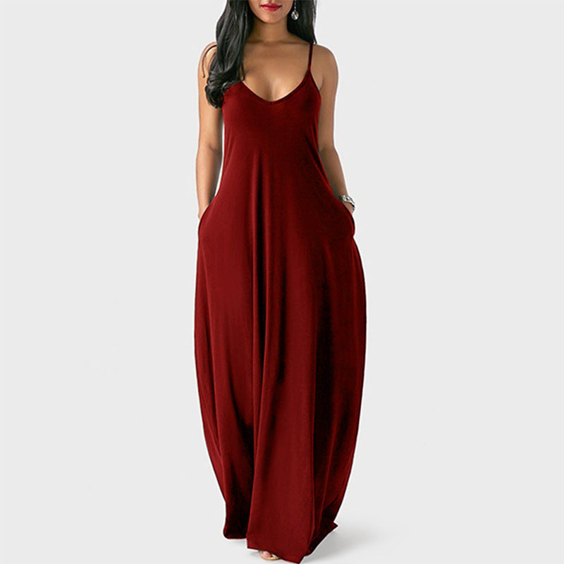 👗 Robe Col V Profond à Bretelles – Couleur Unie & Fluide | XL-Charmes