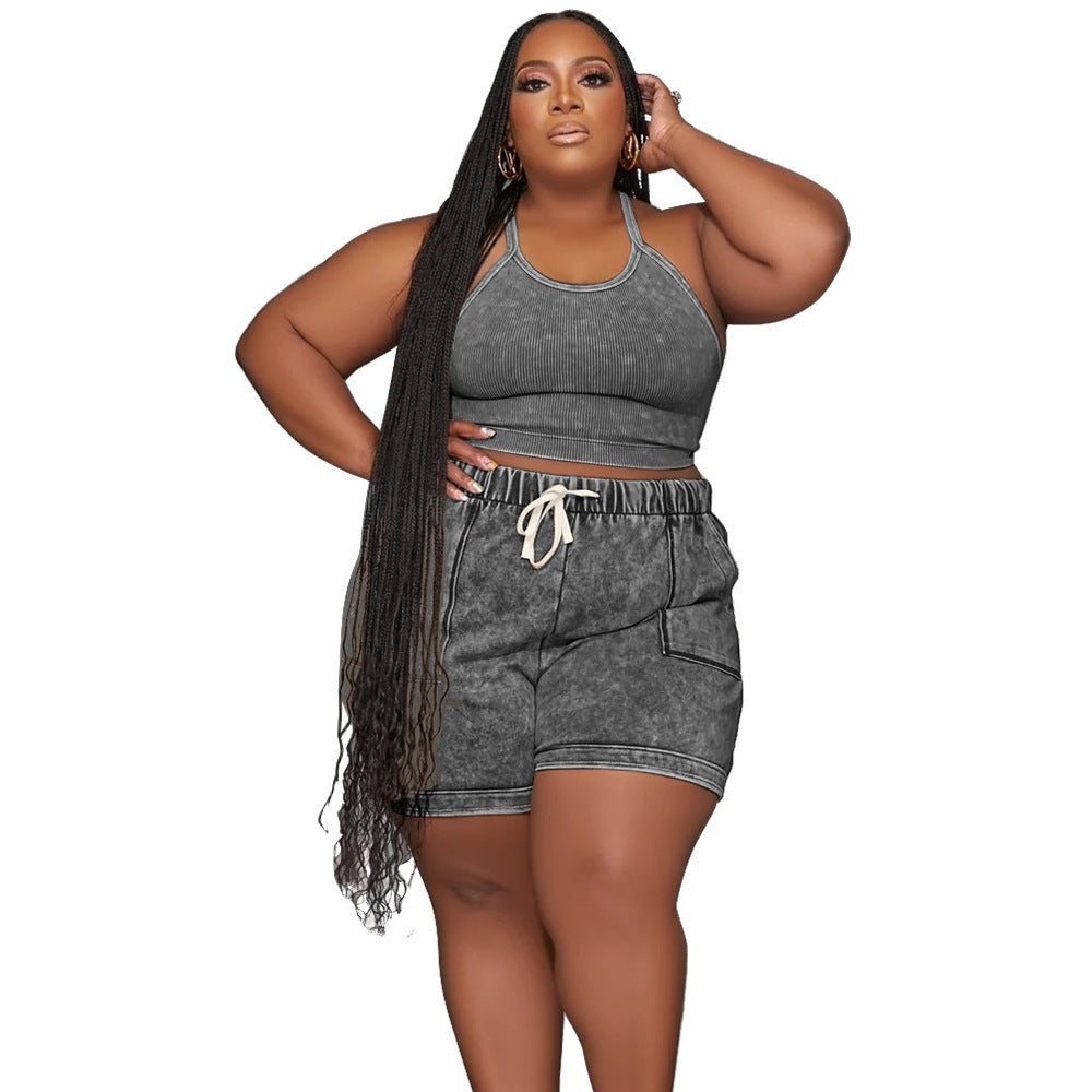 👚 Ensemble été grande taille femme – Gilet imprimé & short léger | XL-Charmes