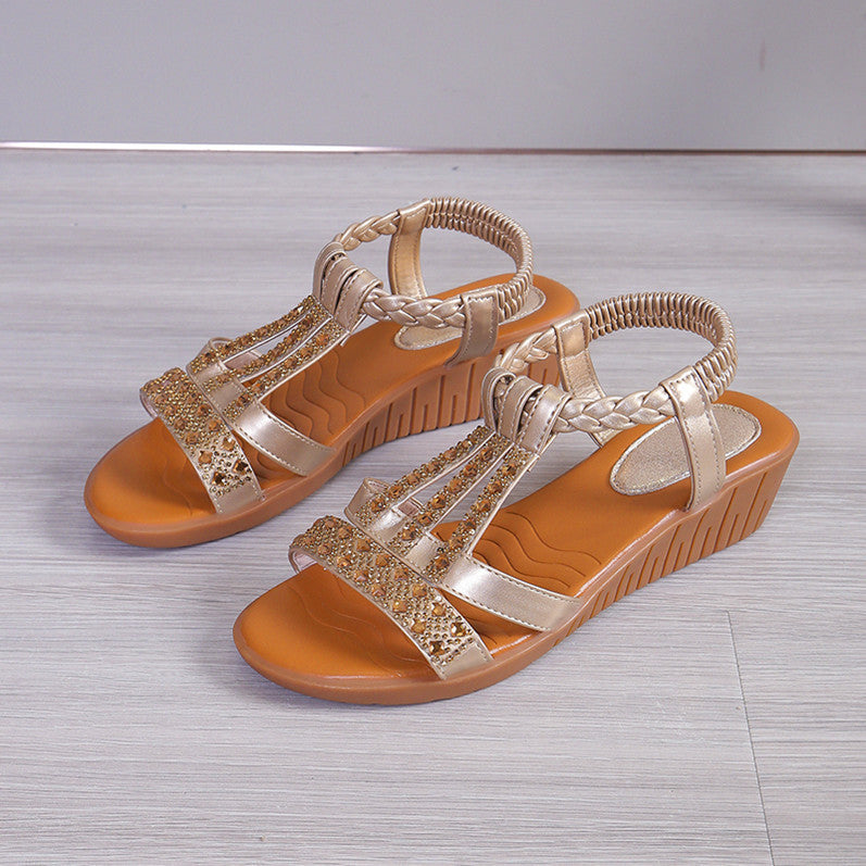 👡 Sandales Compensées Femme Grande Taille – Bout Ouvert & Strass