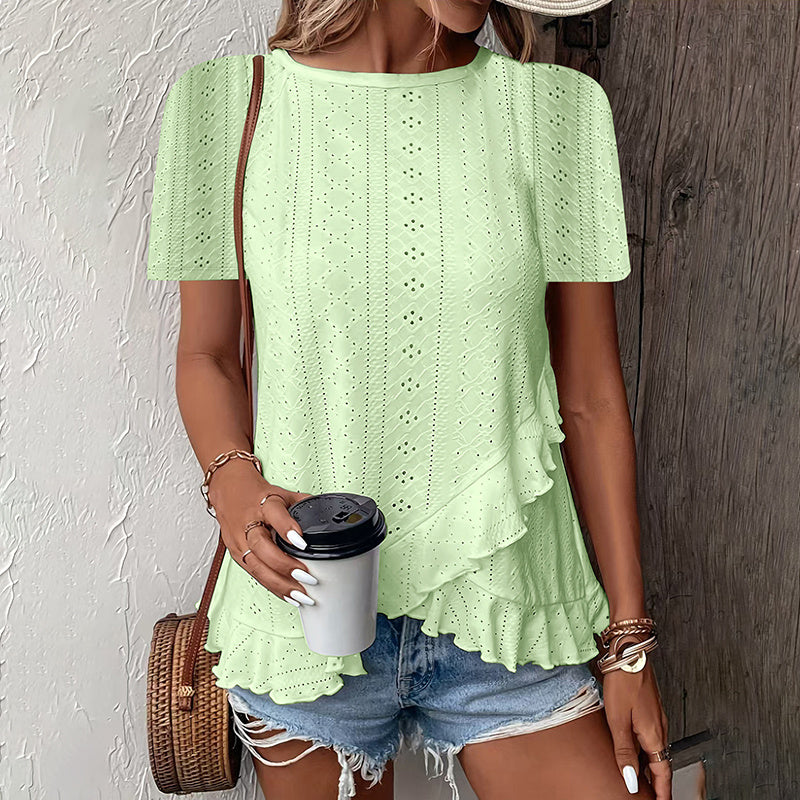 👚 T-shirt Été Femme | Ourlet Volanté & Manches Courtes | Décontracté | XL-Charmes