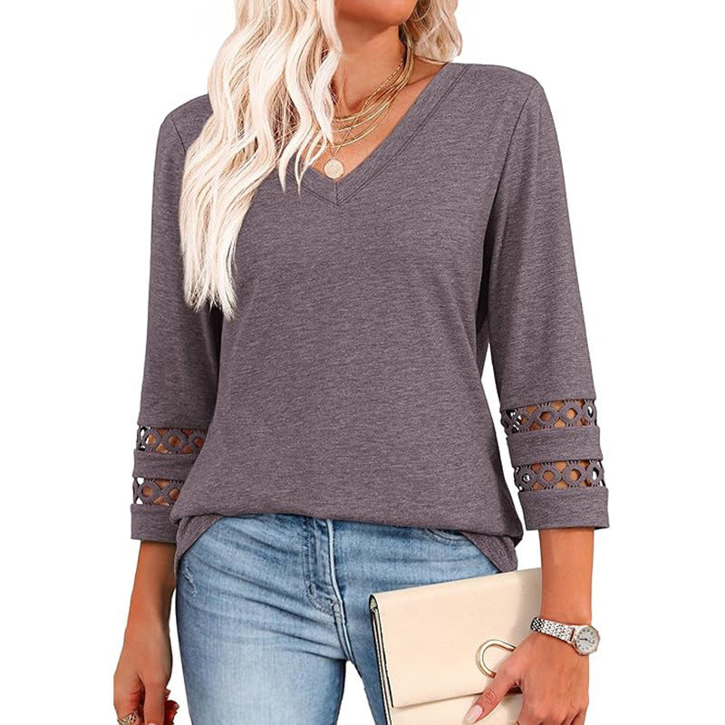 👚 Chandail à Manches 3/4 Col en V – Style Décontracté Femme | XL-Charmes