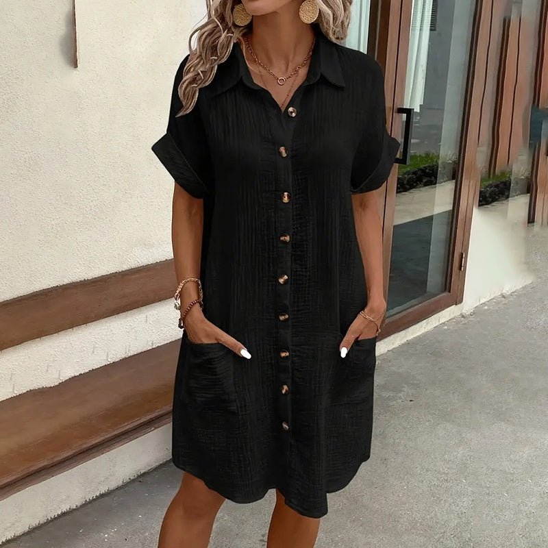 👗 Robe Chemise Décontractée Été Femme – Col Boutonné | XL-Charmes