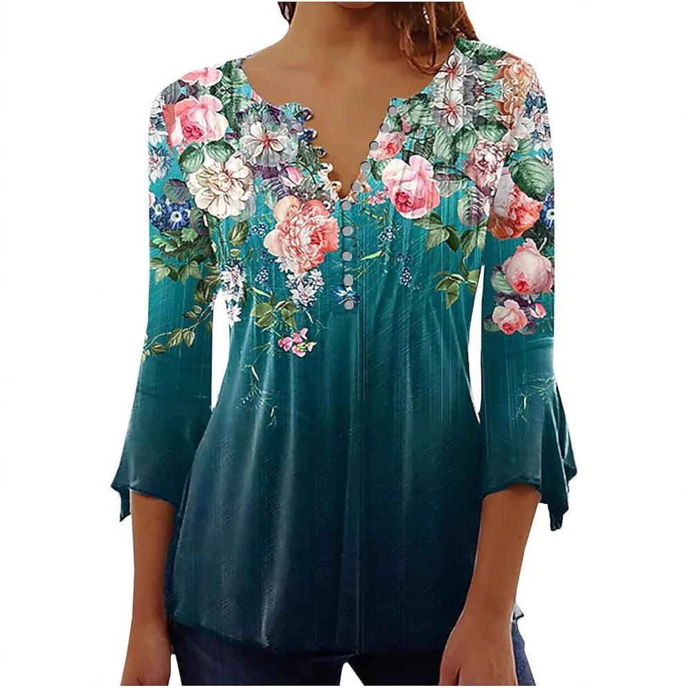 👚 Haut Femme Col V – Boutonné & Manches Mi-Longues | XL-Charmes