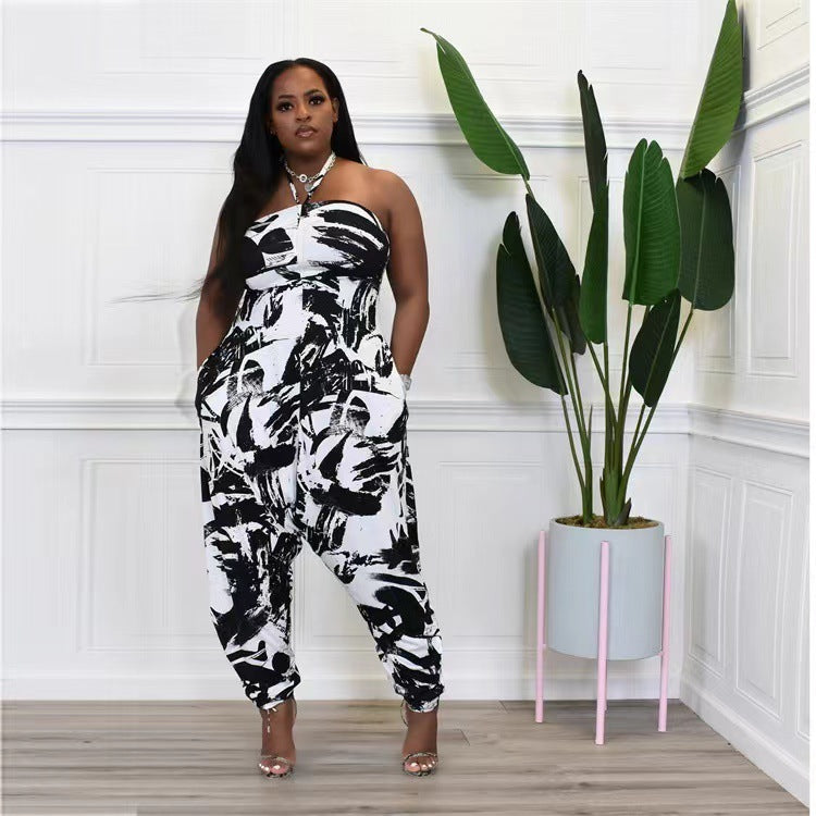 👖 Combinaison ample grande taille femme – Imprimé lanterne & col licou | XL-Charmes