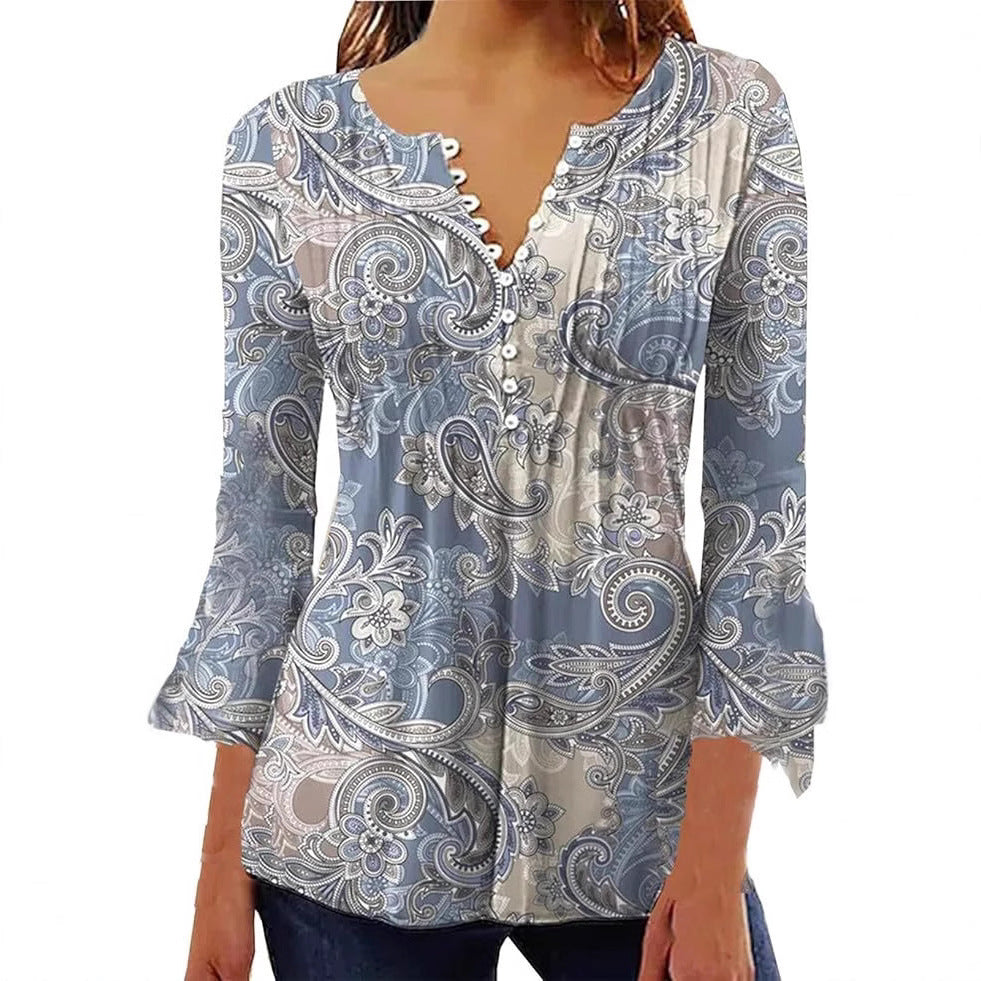 👚 Haut Femme Col V – Boutonné & Manches Mi-Longues | XL-Charmes