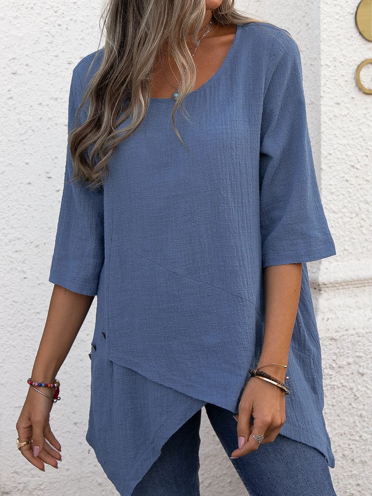 👚 Chemise Coton & Lin Femme – Coupe Asymétrique Décontractée | XL-Charmes