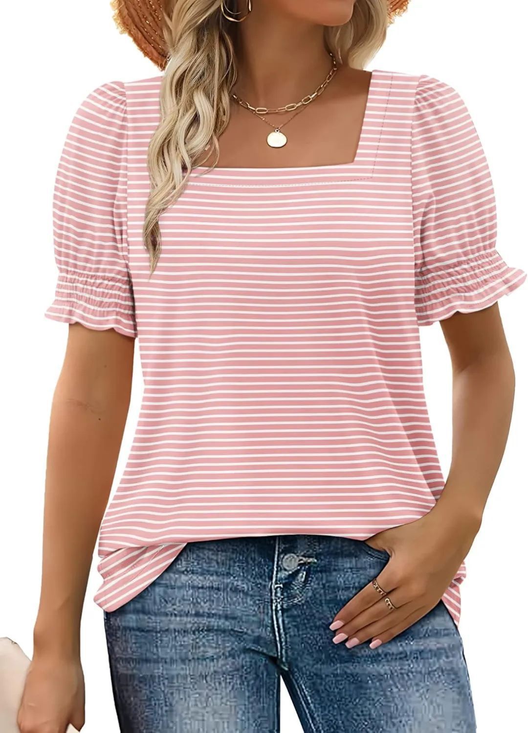 👚 T-shirt Femme Manches Pétales – Col U Ample | Mode Printemps