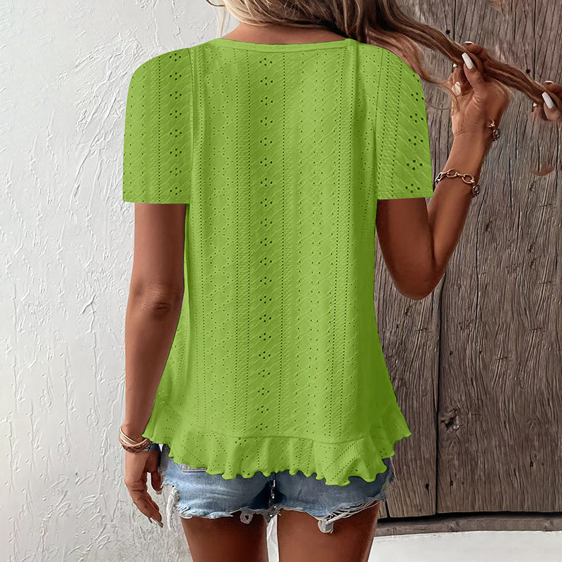 👚 T-shirt Été Femme | Ourlet Volanté & Manches Courtes | Décontracté | XL-Charmes