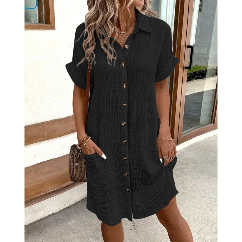 👗 Robe Chemise Décontractée Femme – Col V & Manches Courtes | XL-Charmes