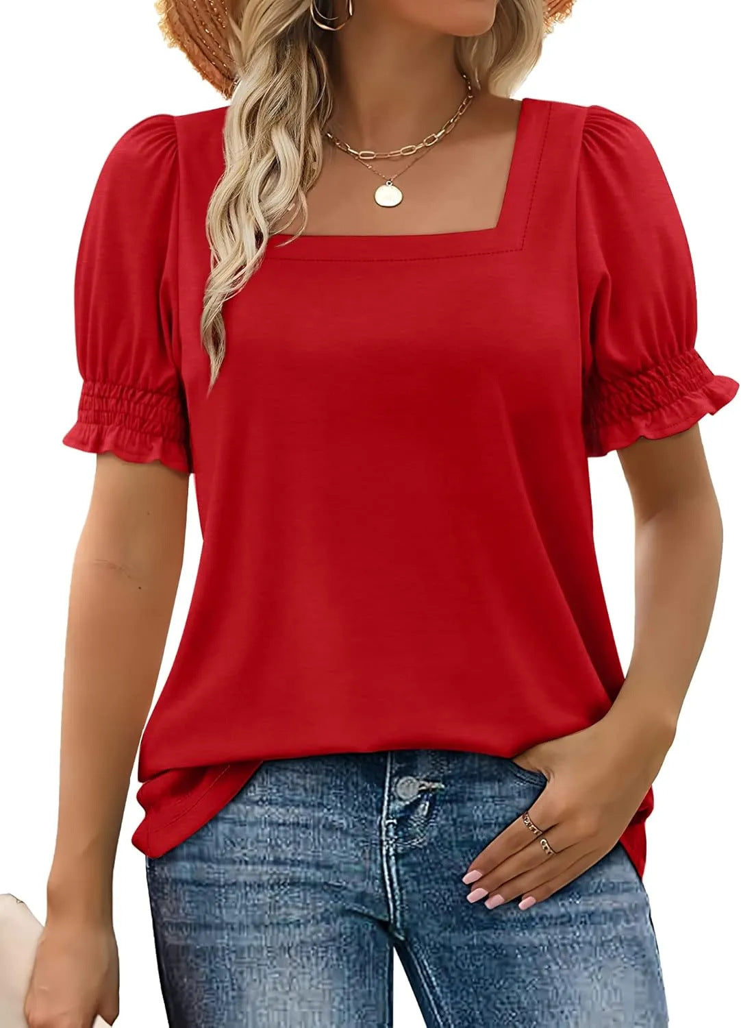 👚 T-shirt Femme Manches Pétales – Col U Ample | Mode Printemps
