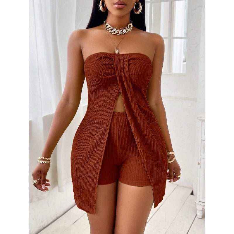 ☀️ Ensemble Bandeau Femme – Haut Sans Bretelles + Short | XL-Charmes